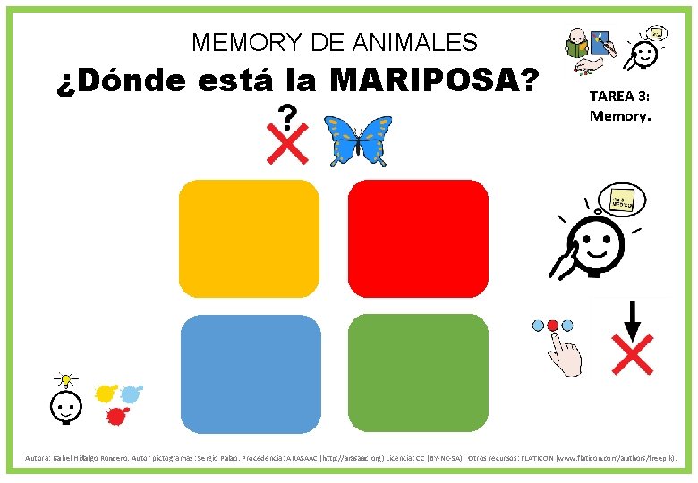 MEMORY DE ANIMALES ¿Dónde está la MARIPOSA? TAREA 3: Memory. Autora: Isabel Hidalgo Roncero.