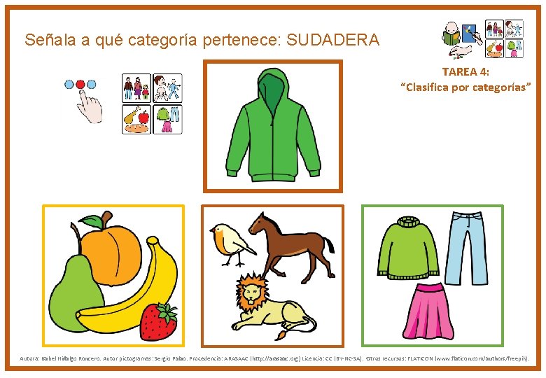 Señala a qué categoría pertenece: SUDADERA TAREA 4: “Clasifica por categorías” Autora: Isabel Hidalgo