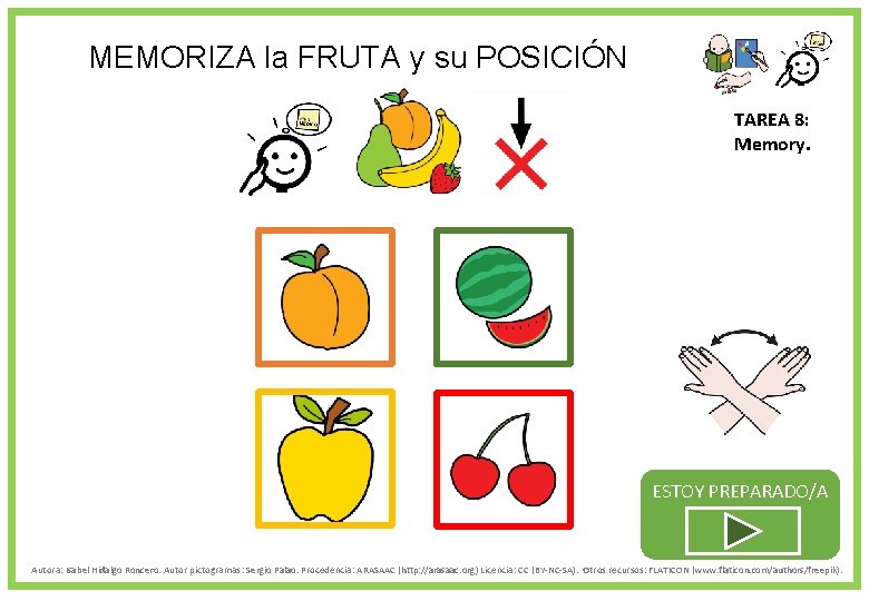 MEMORIZA la FRUTA y su POSICIÓN TAREA 8: Memory. ESTOY PREPARADO/A Autora: Isabel Hidalgo