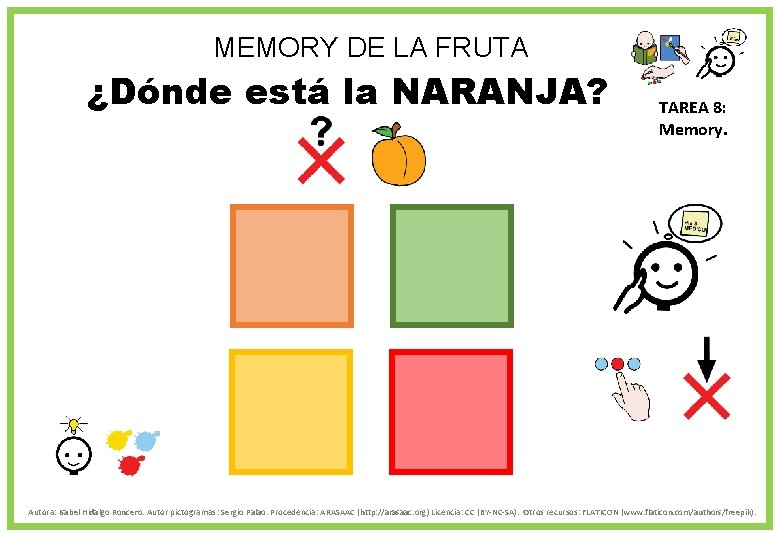 MEMORY DE LA FRUTA ¿Dónde está la NARANJA? TAREA 8: Memory. Autora: Isabel Hidalgo