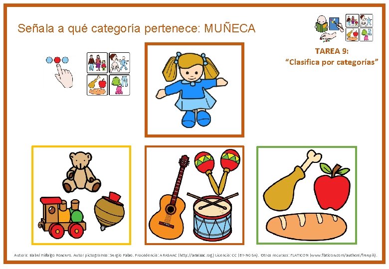 Señala a qué categoría pertenece: MUÑECA TAREA 9: “Clasifica por categorías” Autora: Isabel Hidalgo