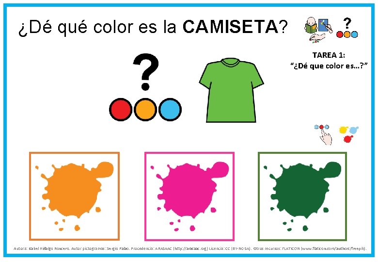 ¿Dé qué color es la CAMISETA? TAREA 1: “¿Dé que color es…? ” Autora: