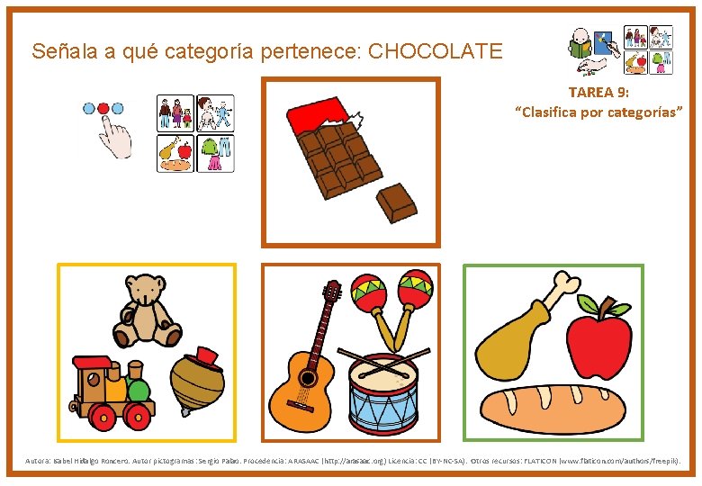 Señala a qué categoría pertenece: CHOCOLATE TAREA 9: “Clasifica por categorías” Autora: Isabel Hidalgo