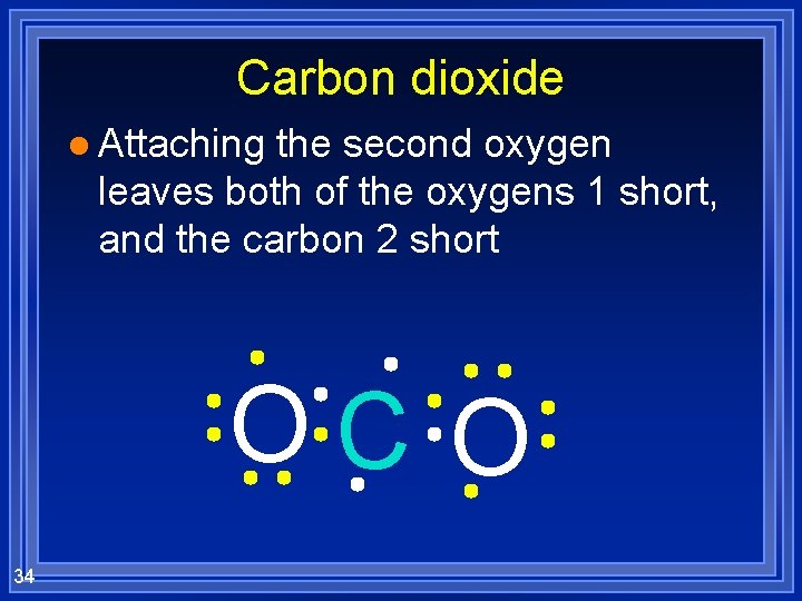 Carbon dioxide l Attaching the second oxygen leaves both of the oxygens 1 short,