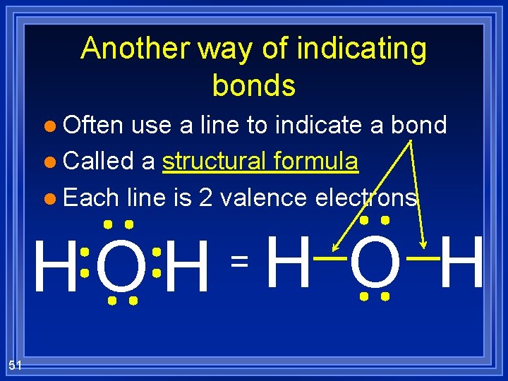 Another way of indicating bonds l Often use a line to indicate a bond