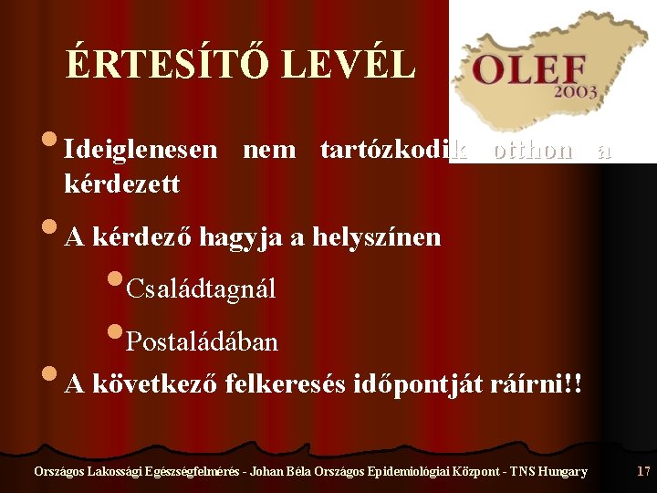 ÉRTESÍTŐ LEVÉL • Ideiglenesen nem tartózkodik otthon a kérdezett • A kérdező hagyja a