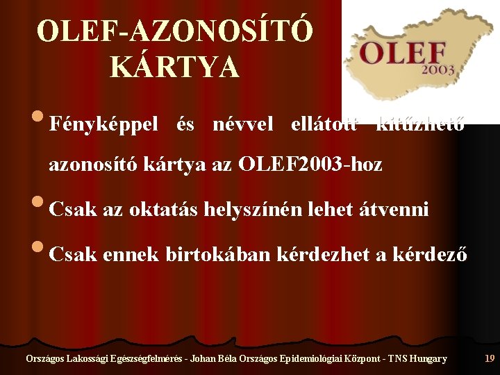 OLEF-AZONOSÍTÓ KÁRTYA • Fényképpel és névvel ellátott kitűzhető azonosító kártya az OLEF 2003 -hoz