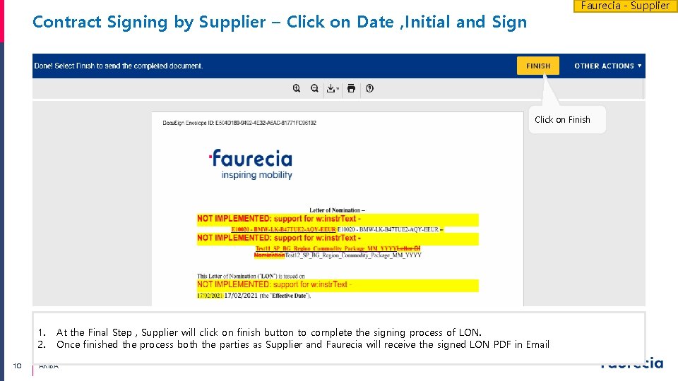 Faurecia - Supplier Contract Signing by Supplier – Click on Date , Initial and