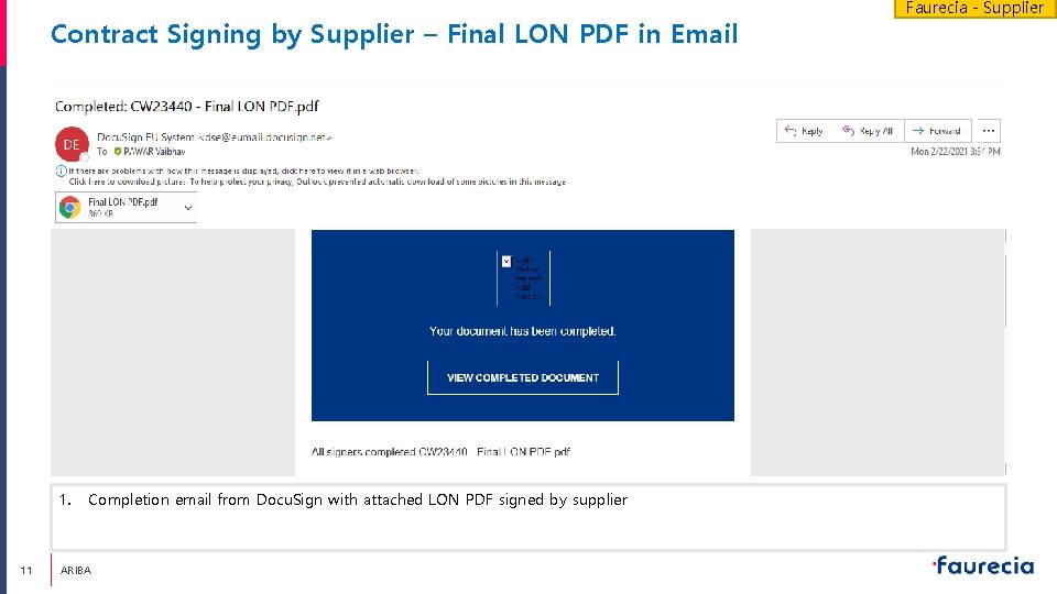 Contract Signing by Supplier – Final LON PDF in Email 1. 11 Completion email