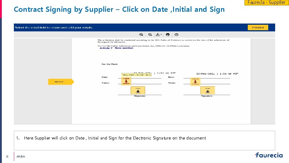 Contract Signing by Supplier – Click on Date , Initial and Sign Click on