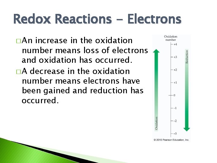Redox Reactions - Electrons � An increase in the oxidation number means loss of