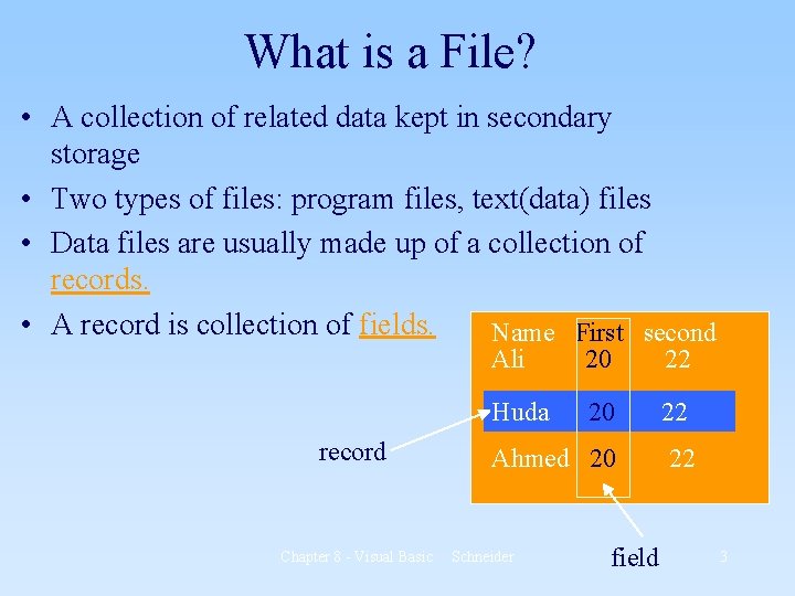 What is a File? • A collection of related data kept in secondary storage