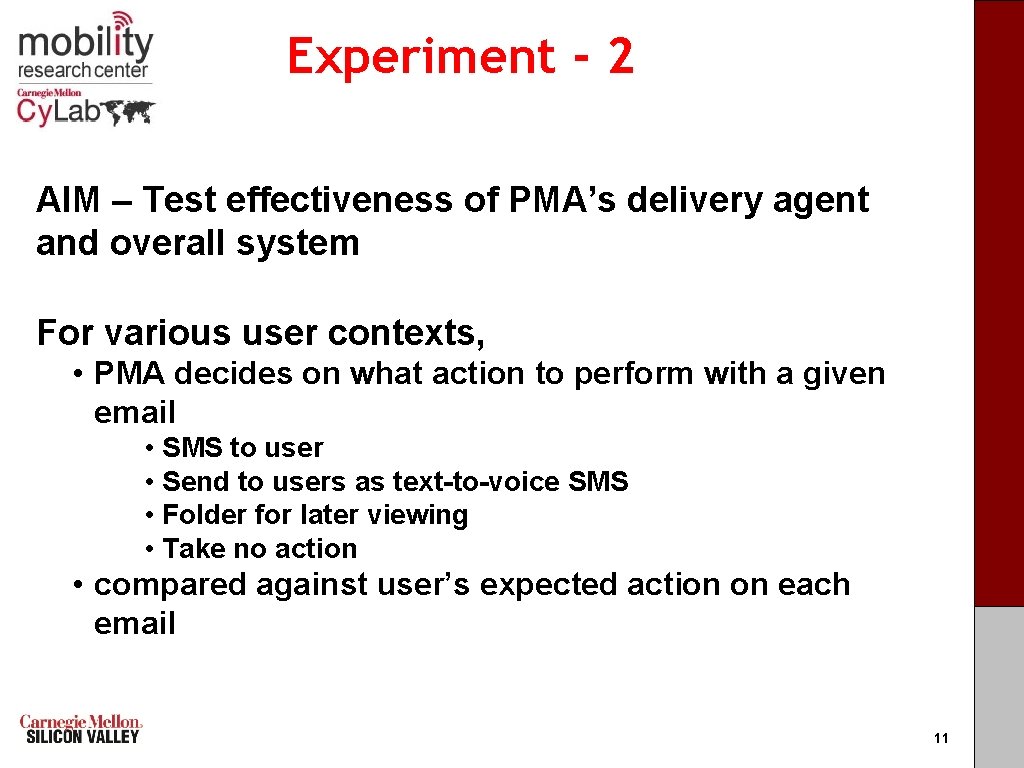 Experiment - 2 AIM – Test effectiveness of PMA’s delivery agent and overall system