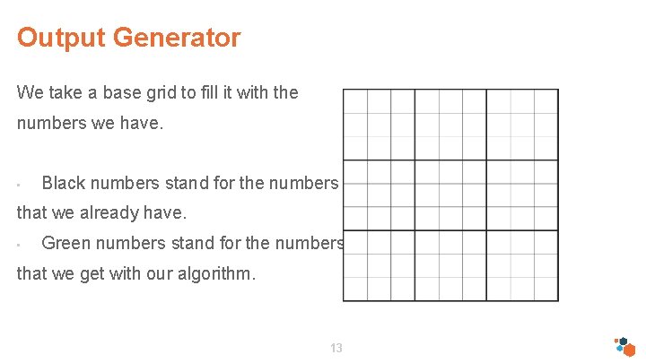 Output Generator We take a base grid to fill it with the numbers we