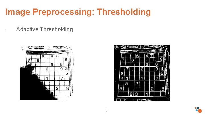 Image Preprocessing: Thresholding • Adaptive Thresholding 6 