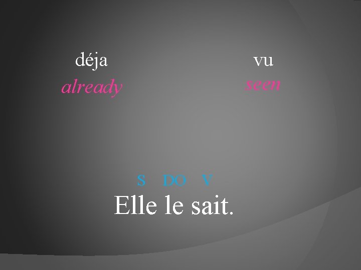 déja already vu seen S DO V Elle le sait. 