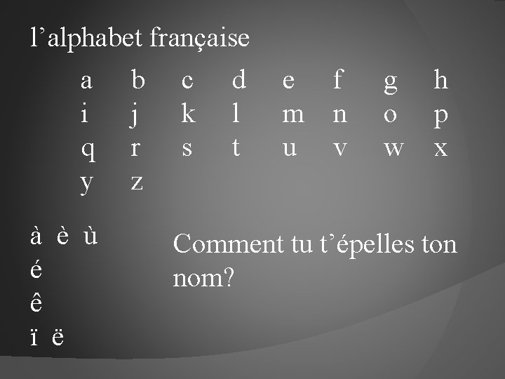 l’alphabet française a b c d i j k l q r s t