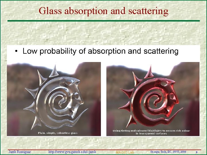 Glass absorption and scattering Jarek Rossignac http: //www. gvu. gatech. edu/~jarek MAGIC Lab Georgia