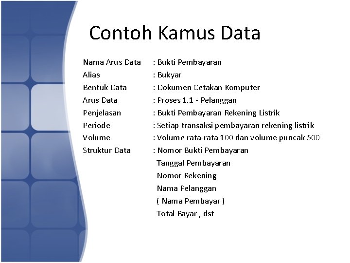 Contoh Kamus Data Nama Arus Data Alias Bentuk Data Arus Data Penjelasan Periode Volume