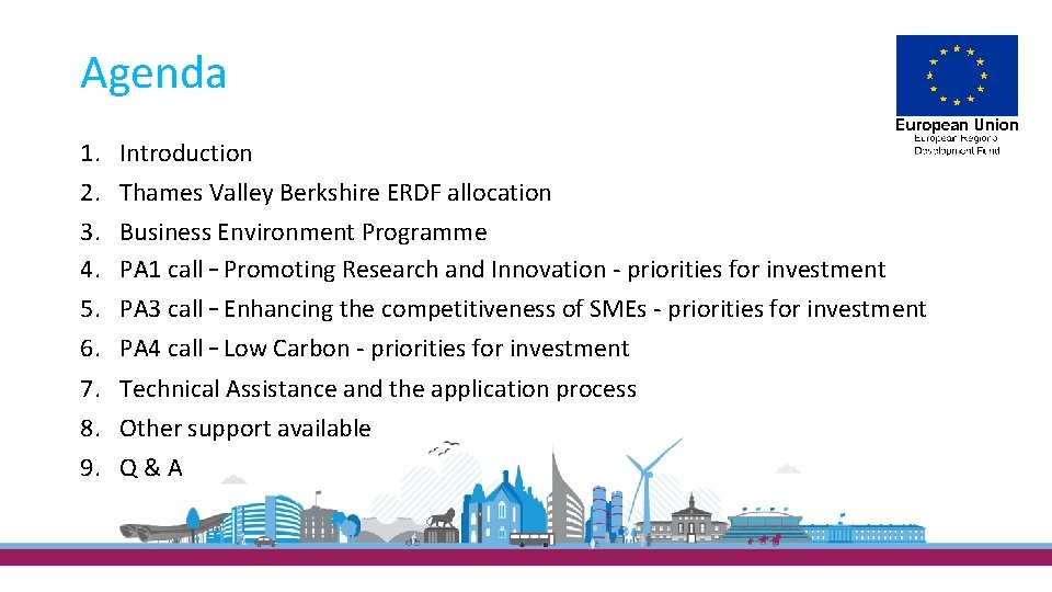 Agenda 1. 2. 3. 4. 5. 6. Introduction Thames Valley Berkshire ERDF allocation Business