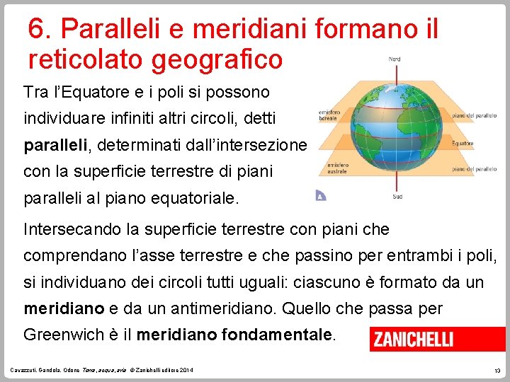 6. Paralleli e meridiani formano il reticolato geografico Tra l’Equatore e i poli si