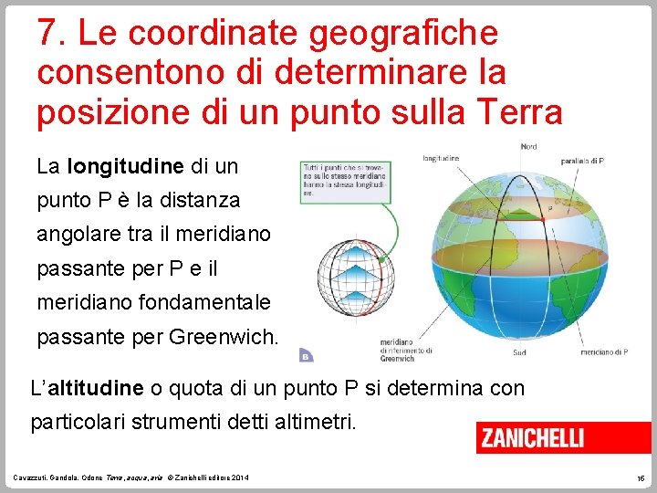 7. Le coordinate geografiche consentono di determinare la posizione di un punto sulla Terra