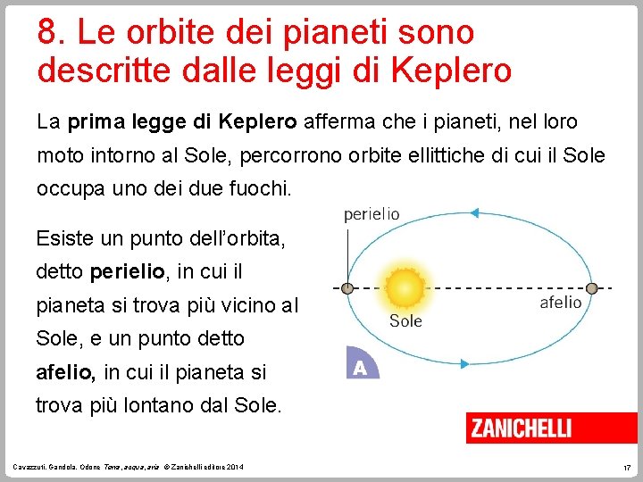 8. Le orbite dei pianeti sono descritte dalle leggi di Keplero La prima legge
