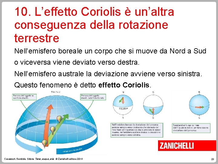 10. L’effetto Coriolis è un’altra conseguenza della rotazione terrestre Nell’emisfero boreale un corpo che