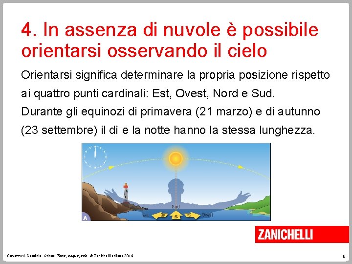 4. In assenza di nuvole è possibile orientarsi osservando il cielo Orientarsi significa determinare