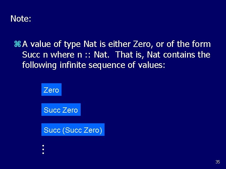 Note: z A value of type Nat is either Zero, or of the form