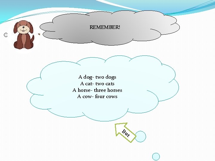 REMEMBER! A dog- two dogs A cat- two cats A horse- three horses A