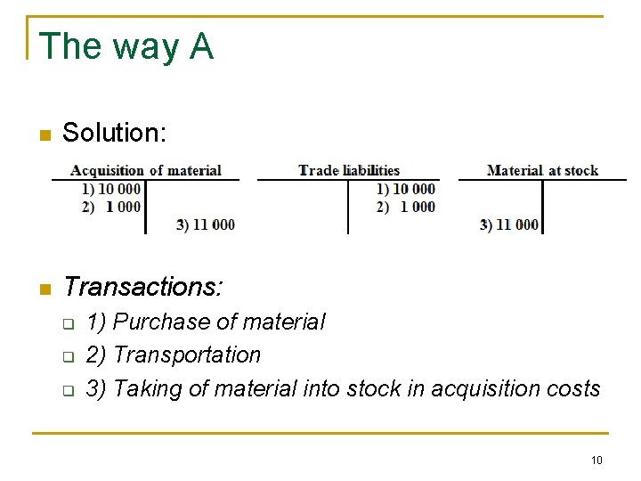 The way A n Solution: n Transactions: q q q 1) Purchase of material