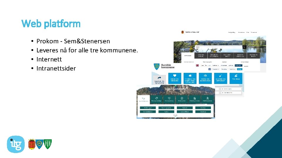 Web platform • • Prokom - Sem&Stenersen Leveres nå for alle tre kommunene. Internett