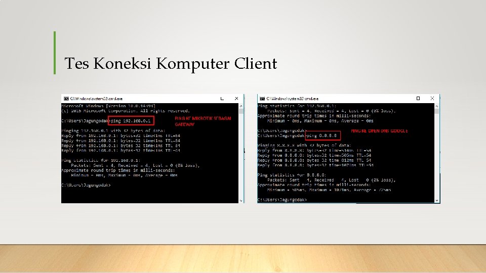 Tes Koneksi Komputer Client 