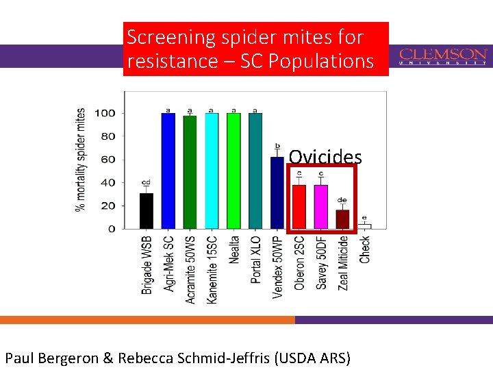 Screening spider mites for resistance – SC Populations Ovicides Paul Bergeron & Rebecca Schmid-Jeffris