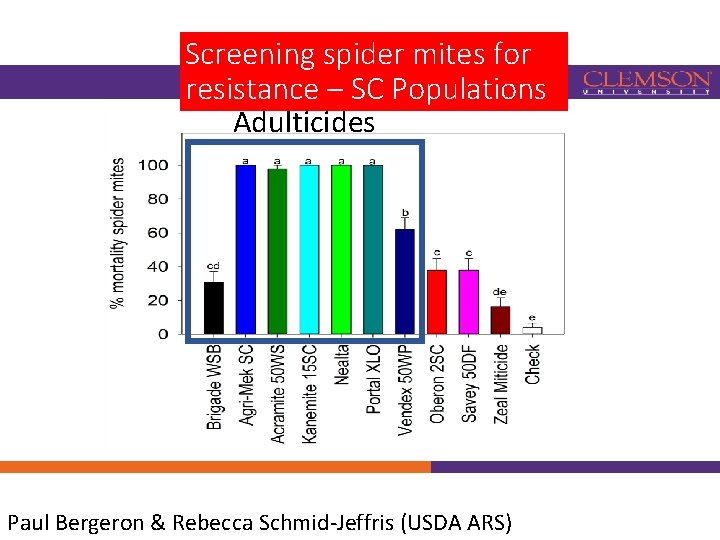 Screening spider mites for resistance – SC Populations Adulticides Paul Bergeron & Rebecca Schmid-Jeffris