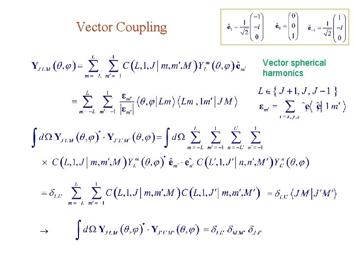 Vector Coupling Vector spherical harmonics 