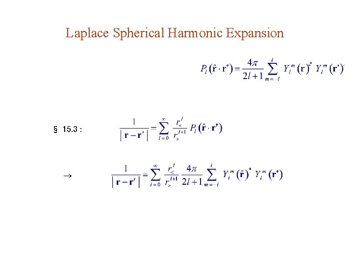Laplace Spherical Harmonic Expansion § 15. 3 : 