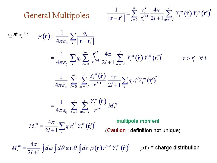 General Multipoles qi at ri : multipole moment (Caution : definition not unique) (r)