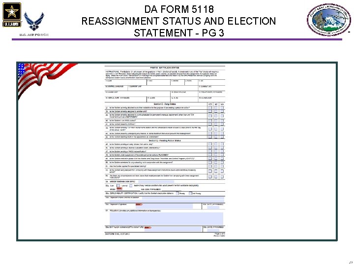 DA FORM 5118 REASSIGNMENT STATUS AND ELECTION STATEMENT - PG 3 29 