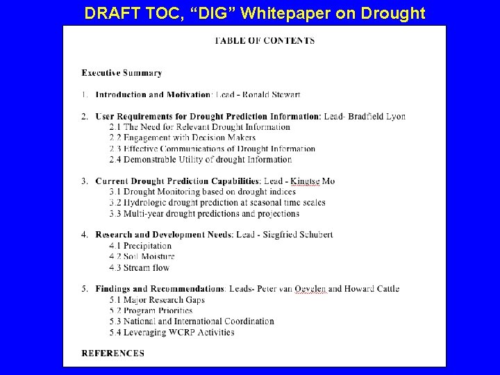 DRAFT TOC, “DIG” Whitepaper on Drought 