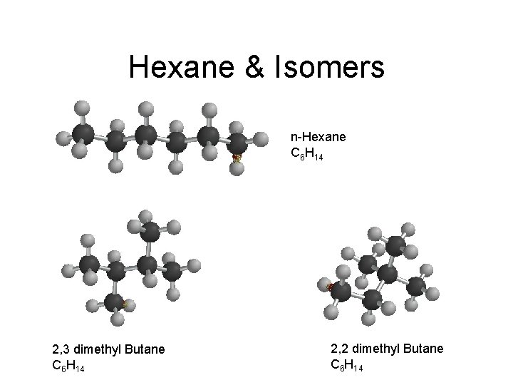 Hexane & Isomers n-Hexane C 6 H 14 2, 3 dimethyl Butane C 6