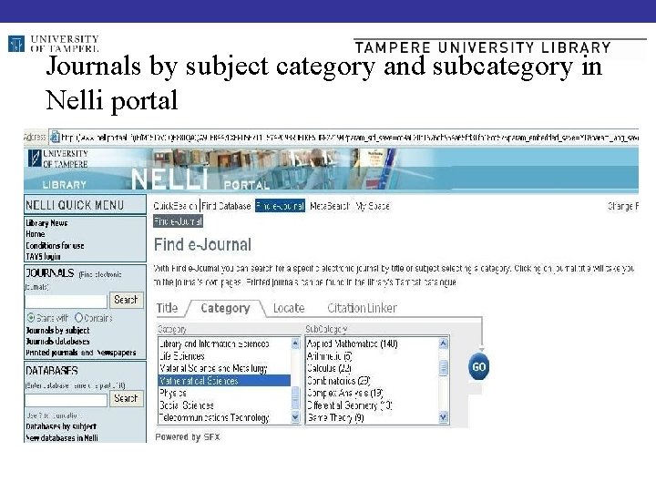 Journals by subject category and subcategory in Nelli portal 
