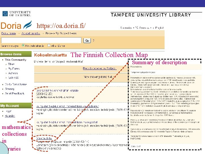 https: //oa. doria. fi/ The Finnish Collection Map Summary of description mathematics collections in