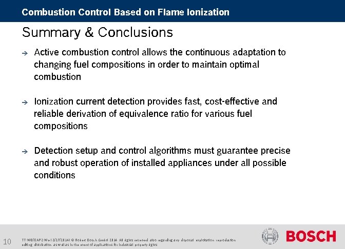 Combustion Control Based on Flame Ionization Summary & Conclusions 10 è Active combustion control