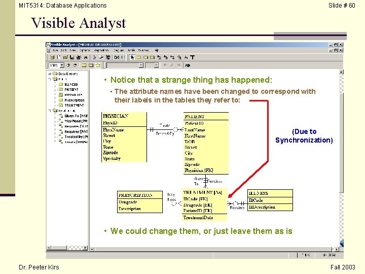 MIT 5314: Database Applications Slide # 60 Visible Analyst • Notice that a strange