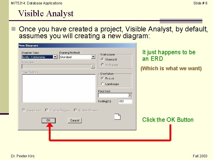 MIT 5314: Database Applications Slide # 8 Visible Analyst n Once you have created