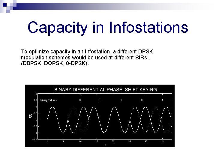 Capacity in Infostations To optimize capacity in an Infostation, a different DPSK modulation schemes