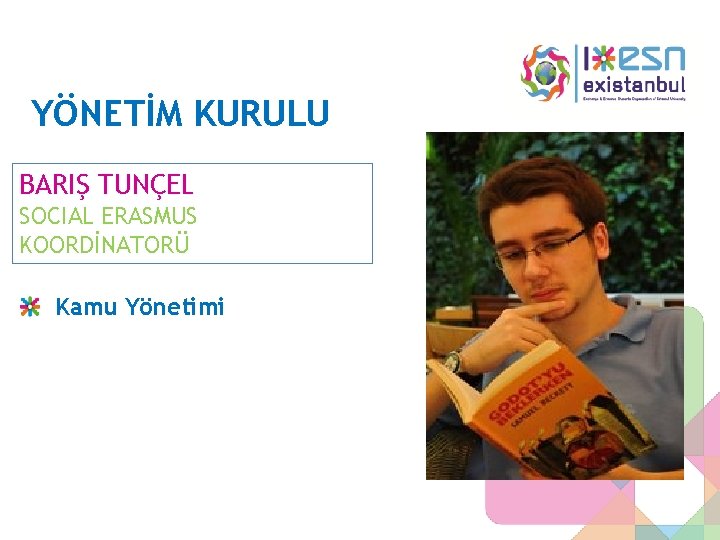 YÖNETİM KURULU BARIŞ TUNÇEL SOCIAL ERASMUS KOORDİNATORÜ Kamu Yönetimi 