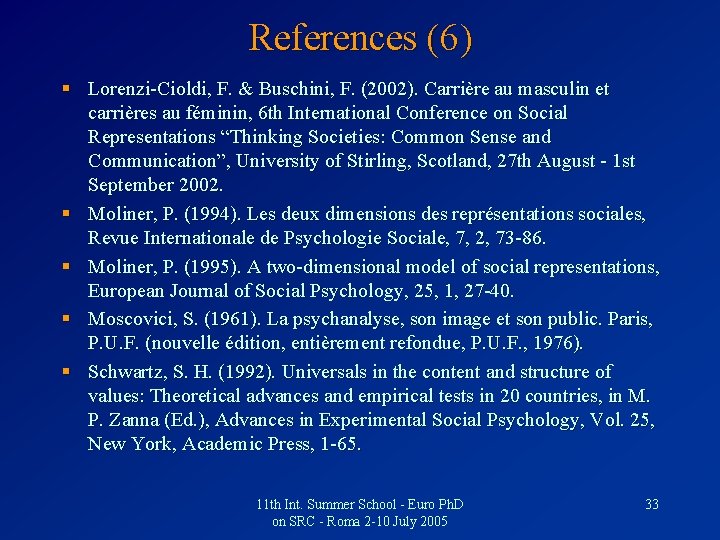 References (6) § Lorenzi-Cioldi, F. & Buschini, F. (2002). Carrière au masculin et carrières